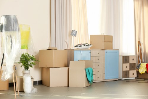 House removals team preparing a moving van in Bow
