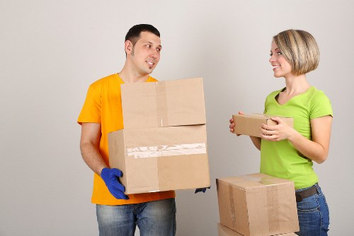 Packed moving boxes ready for house removals in Bow